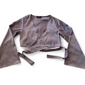Cider Satin Wrap Crop Top in Mauve